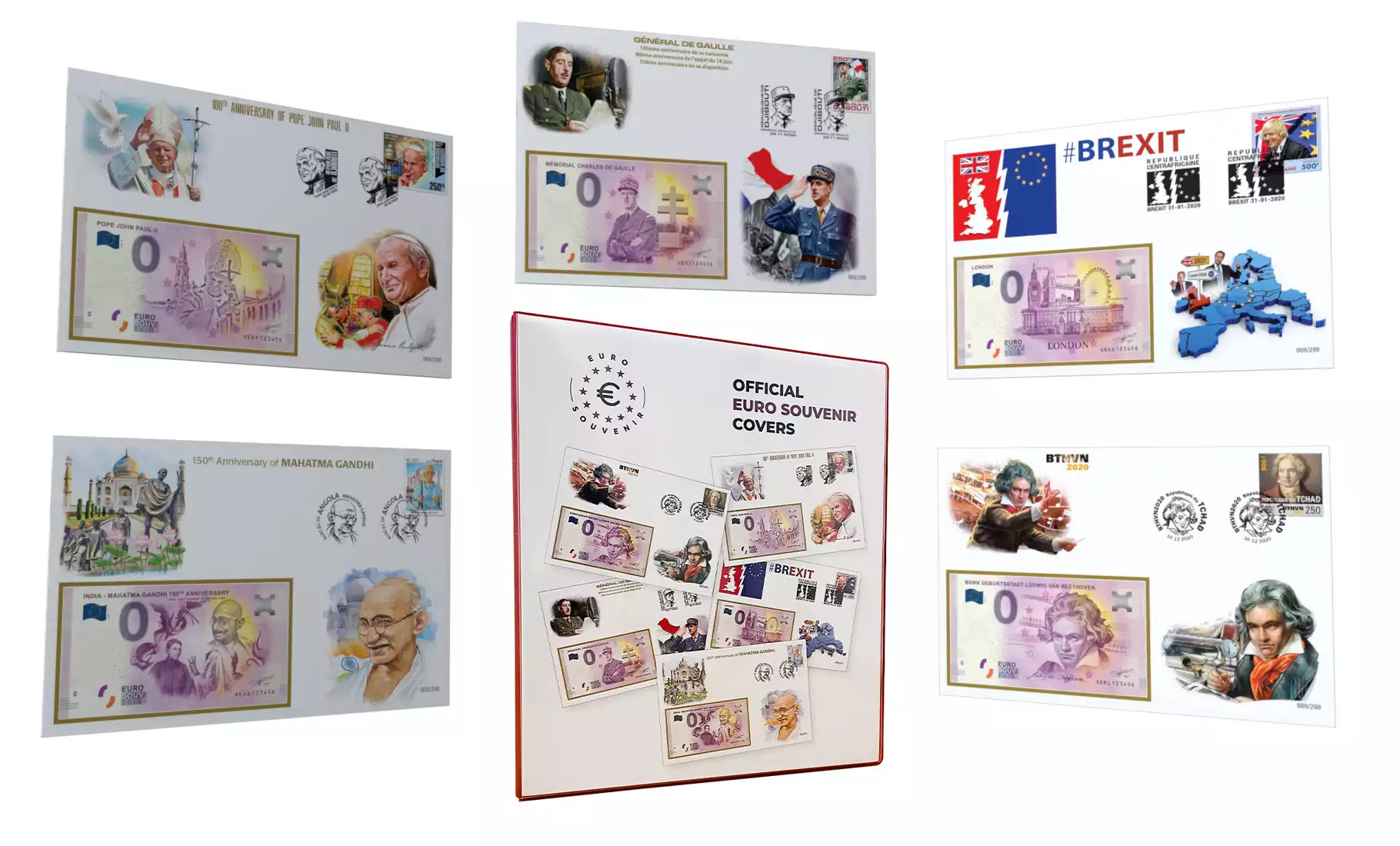 Official Euro Souvenir Covers - 5 Briefe mit Album
