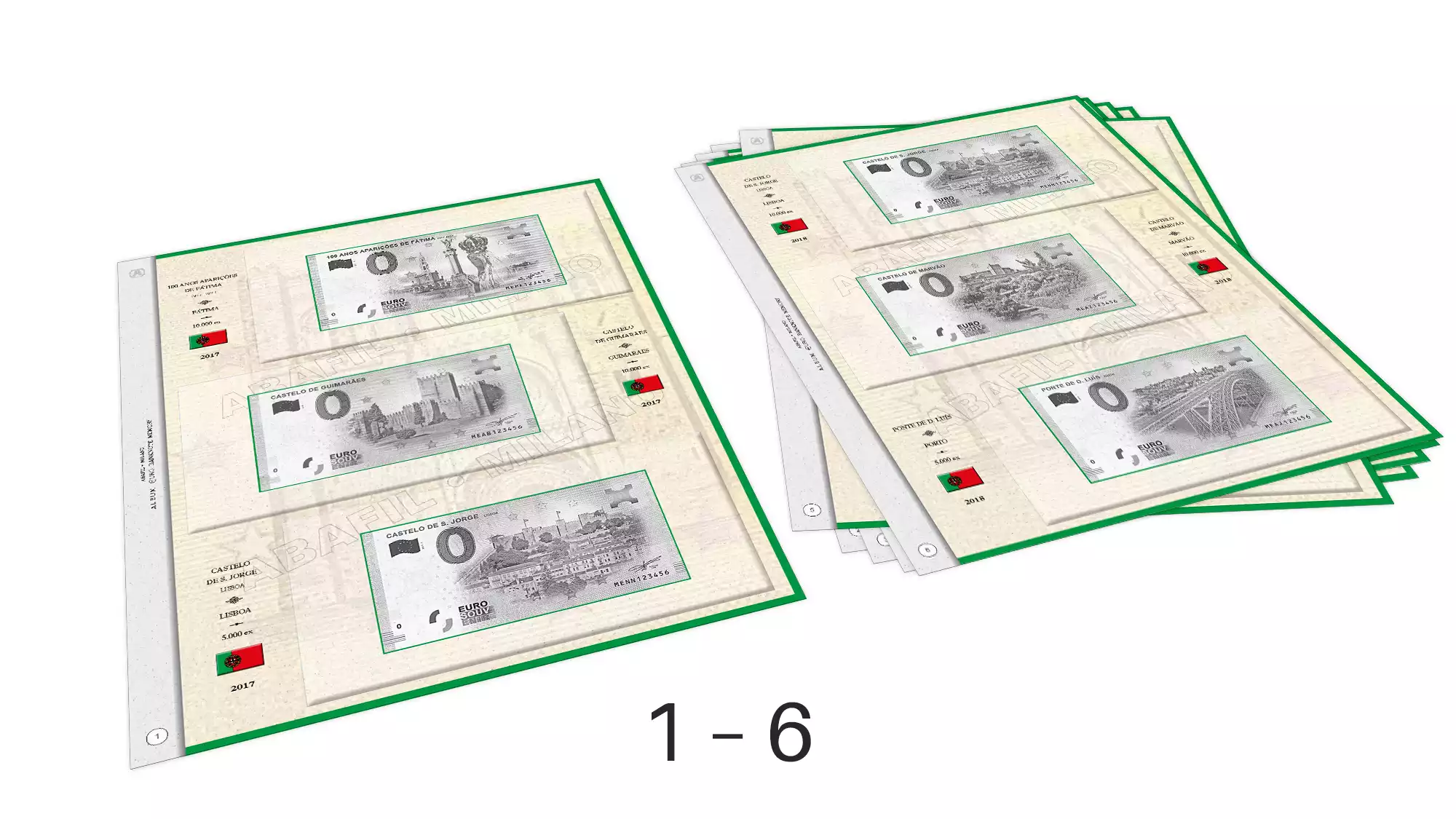 ABAFIL 6 sheets (2017 + 1/2018) for 0€ Souvenir notes Portugal