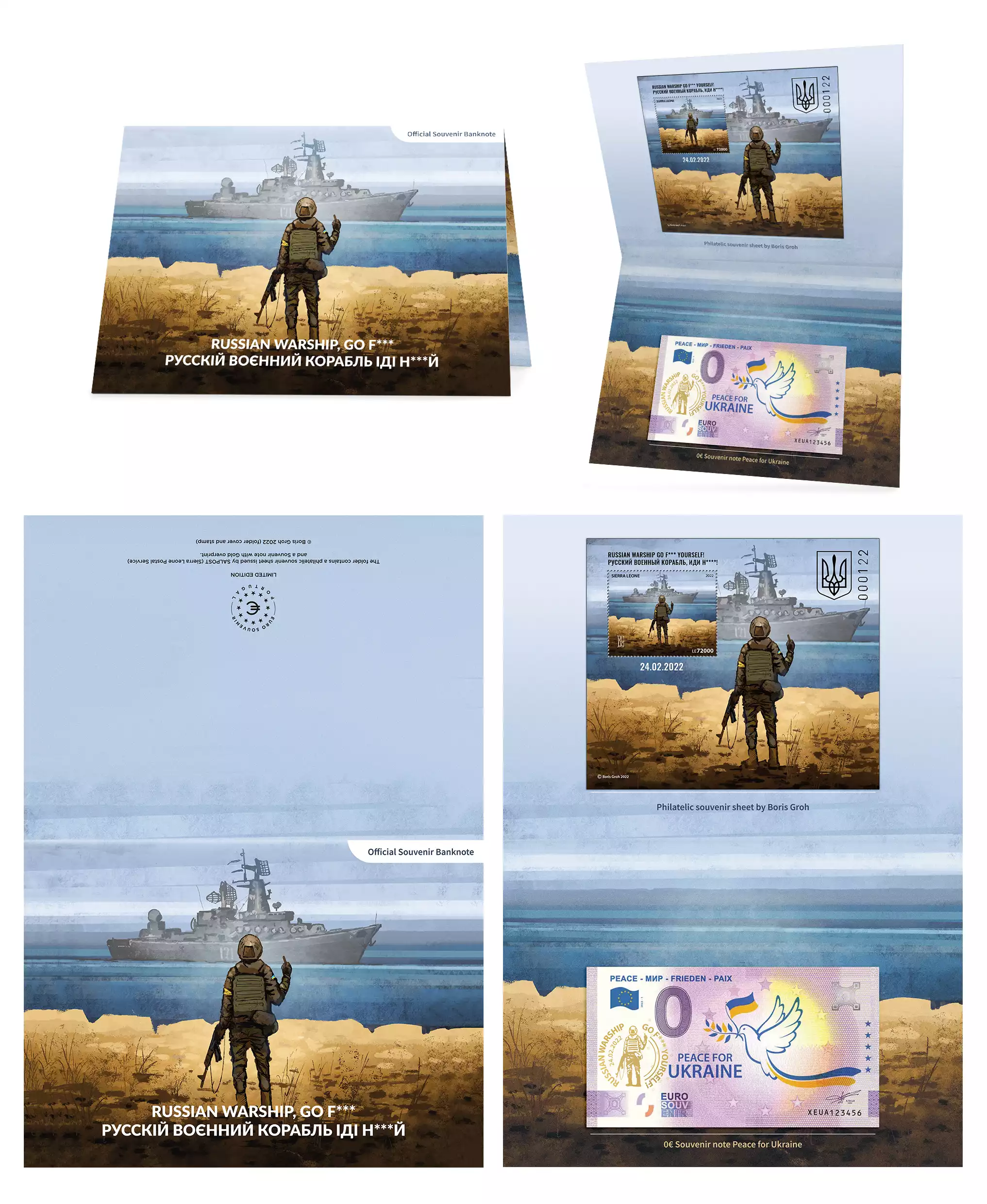 Faltkarte "Peace Boris Groh Russian Warship" Gold