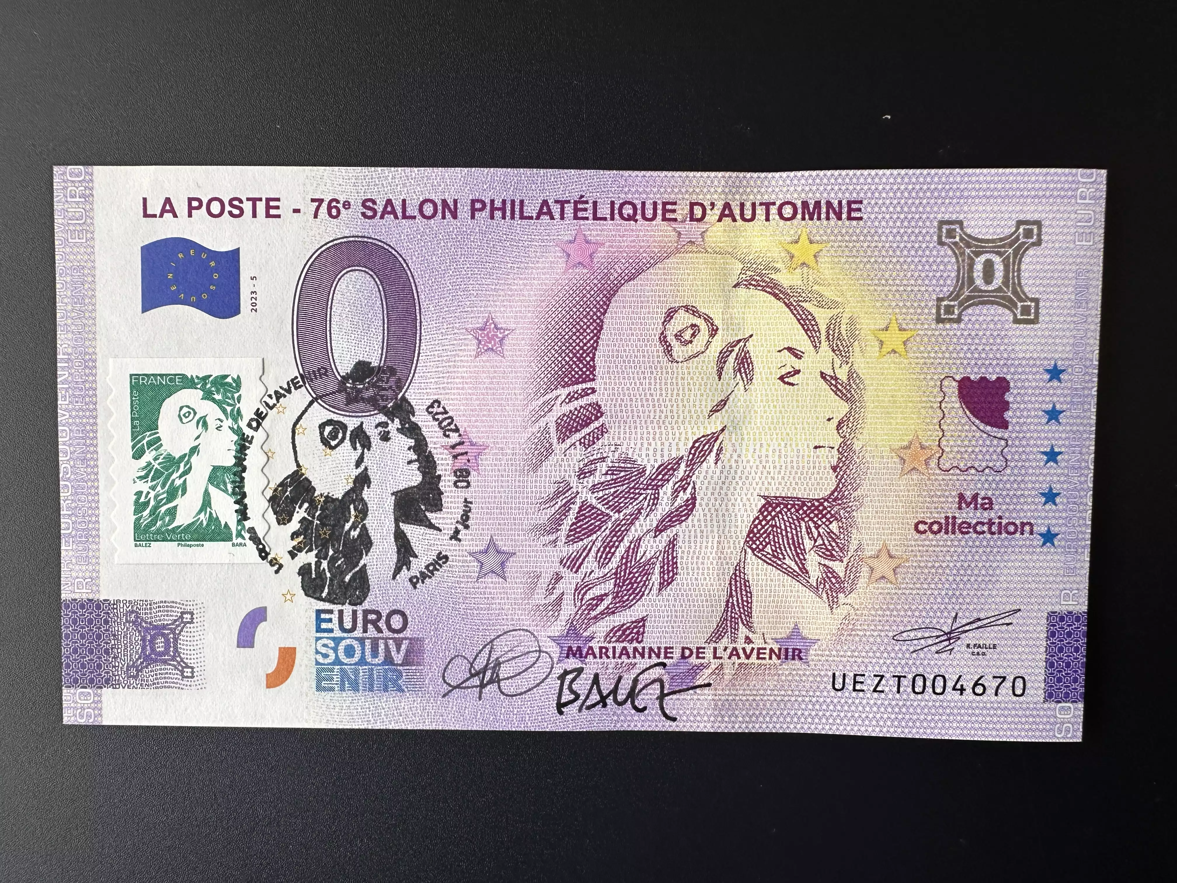 La Poste - 76e Salon Philatélique d'Automne avec timbre et signatures Balez Bara