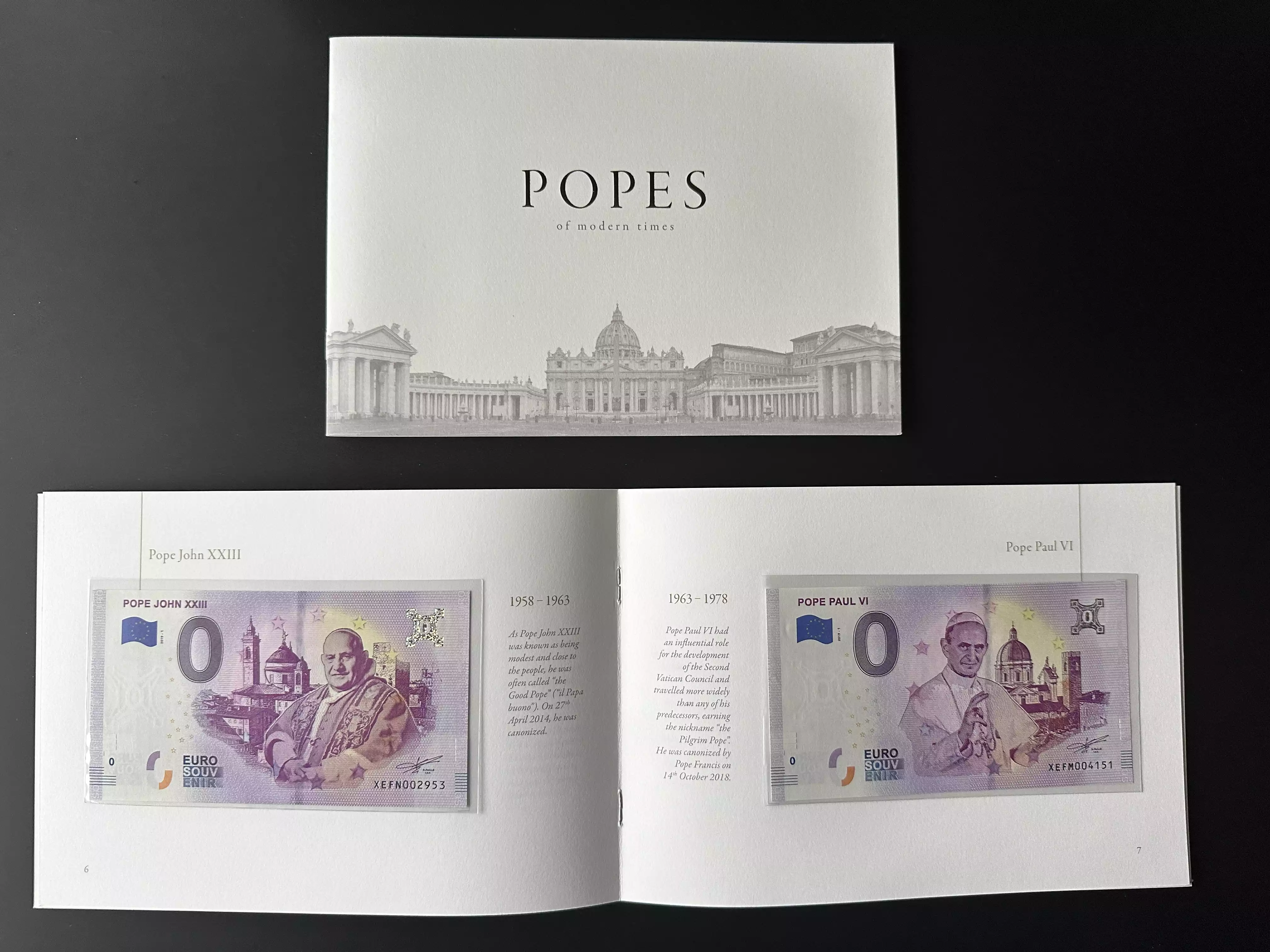 Livret "Popes of Modern Times" avec 8 billets
